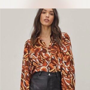 Nasty Gal Retro Brown and Orange Button Down Shirt